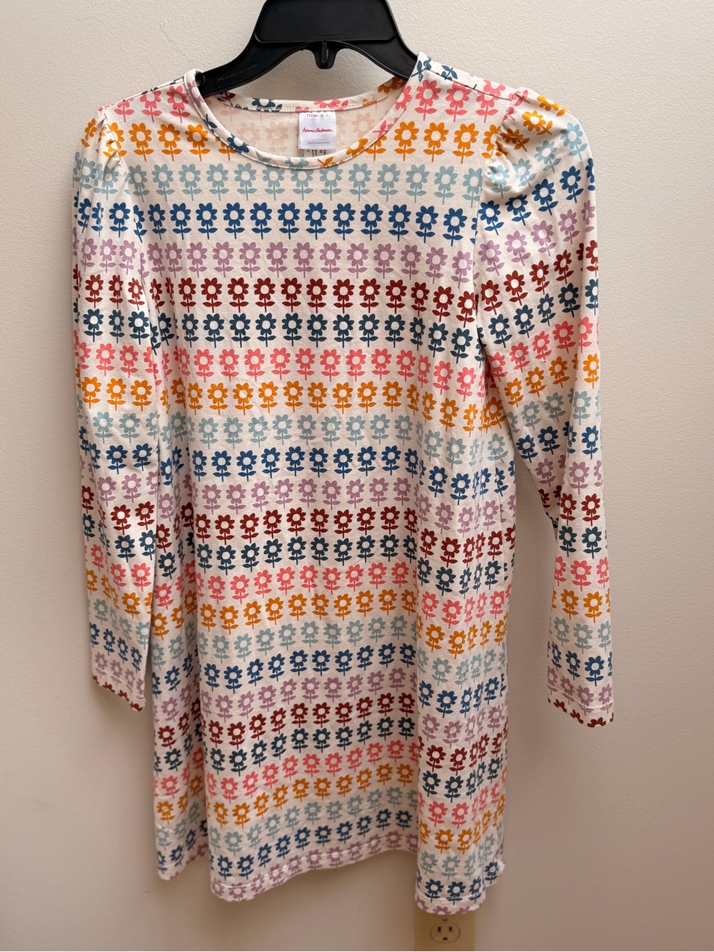 Hanna Andersson Cream Dress with Multicolor Floral Stripes